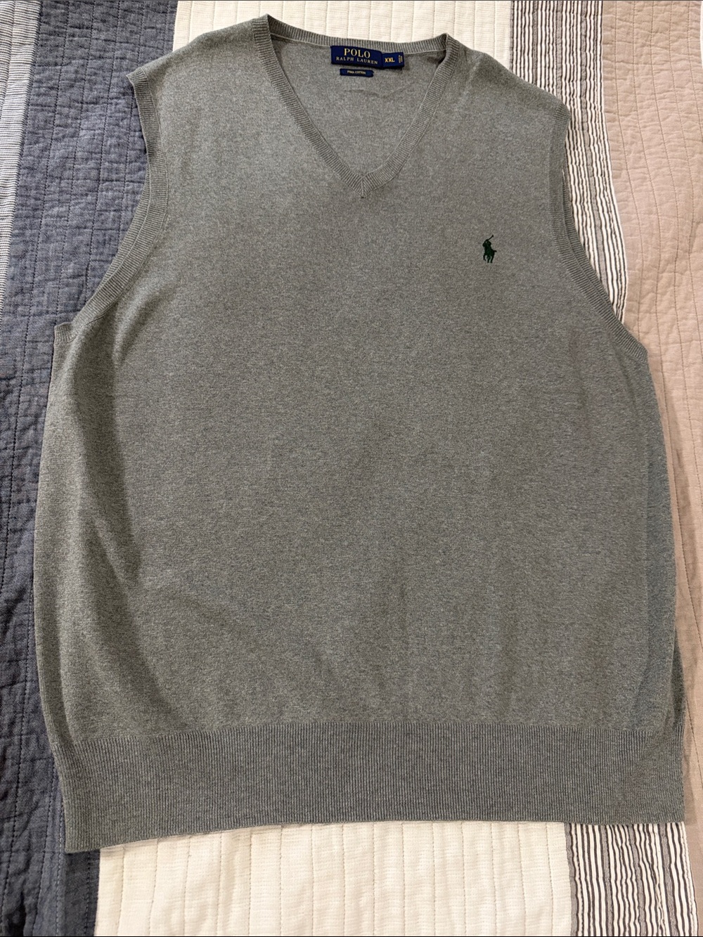 Polo by Ralph Lauren Light Gray V-Neck Sweater Vest with Green Pony